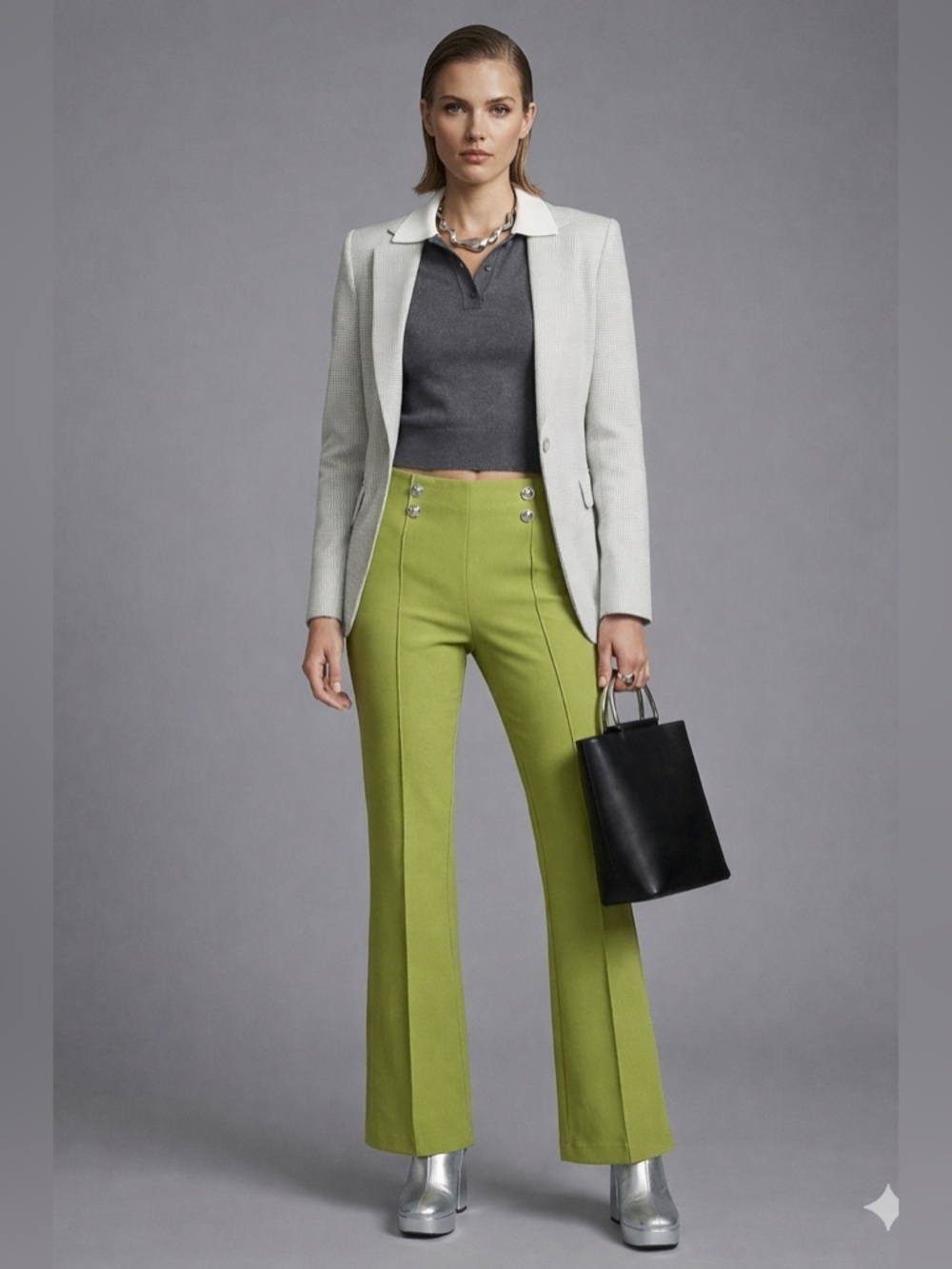 SOHO Apparel Lime Green Wide Leg Pants High Rise Stretch Career Chic Size M NWT